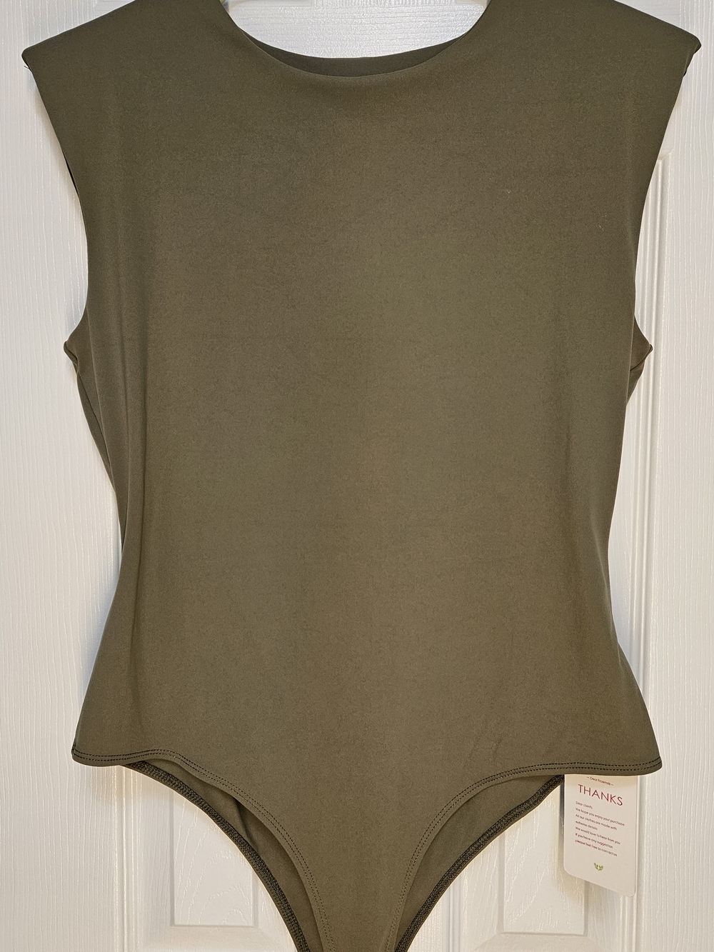 Boutique Women’s Olive Green Solid One Piece Bodysuit Spandex Size L NWT